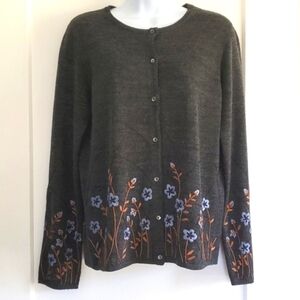 Oscar de la Renta Embroidered Wool blend Cardigan Sweater size small